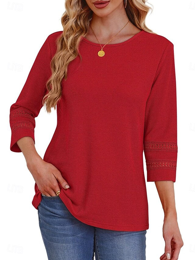 Women's Blouse Lace Patchwork Solid Color Stylish Casual