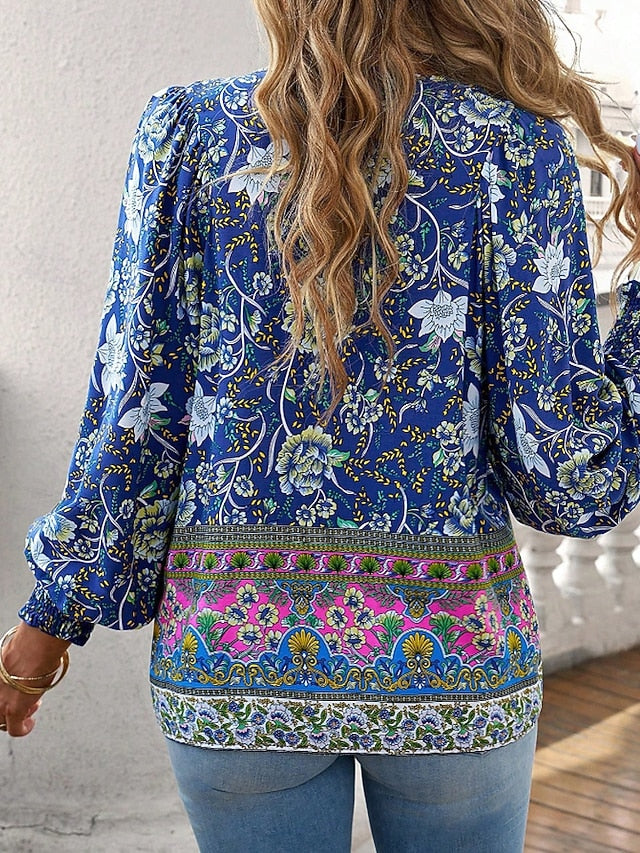 Women's Boho Shirt Blouse Print Flower Modern Boho Long