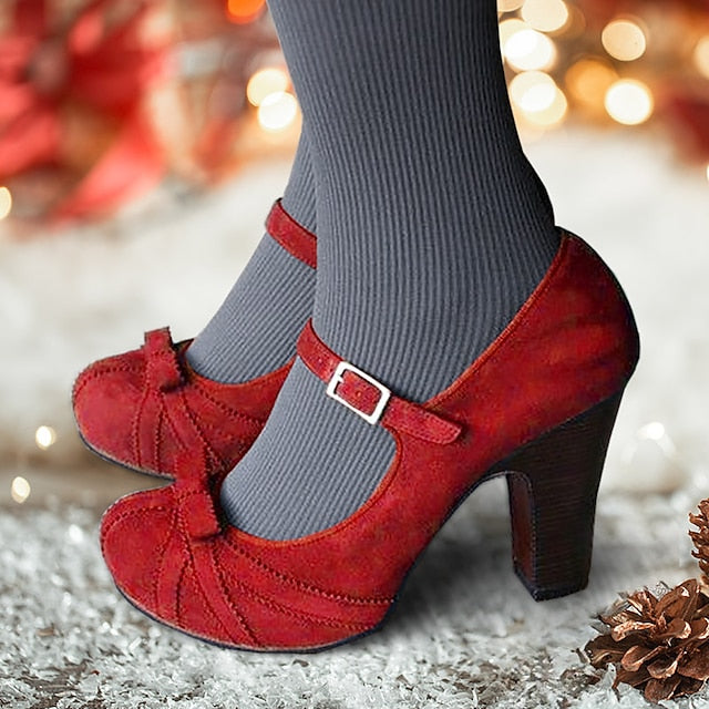 Black Bow Detail Women's with Heels Mary Red Suede and Jane