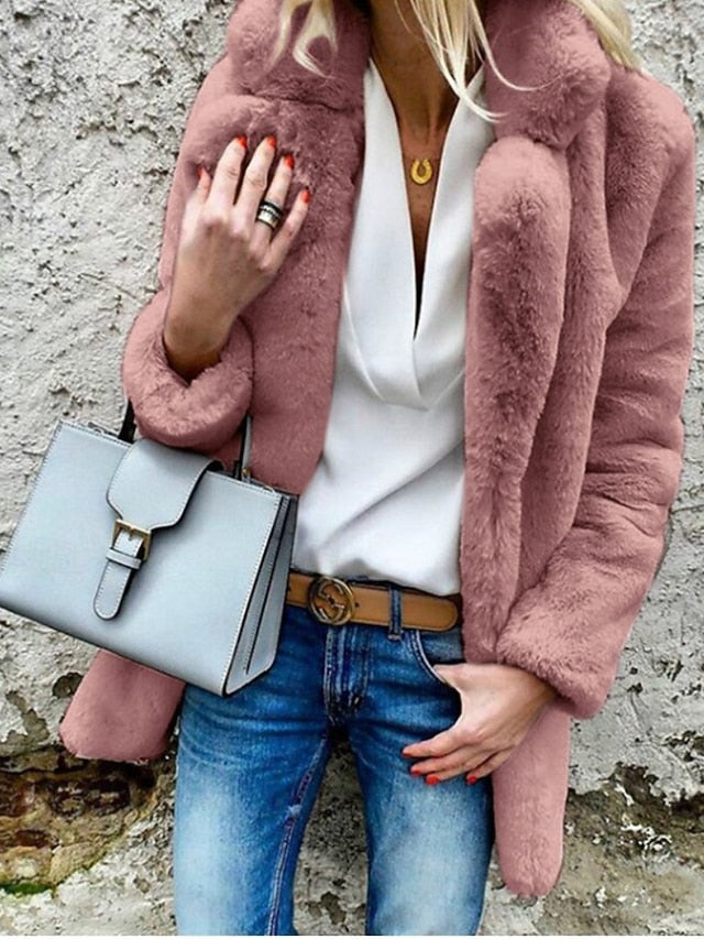 Comfortable Casual Plain Coat Going Warm Women's Fur Collar