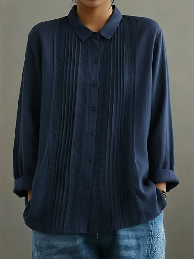 Women's Casual Shirt Button Up Shirt Blouse Ruched Solid