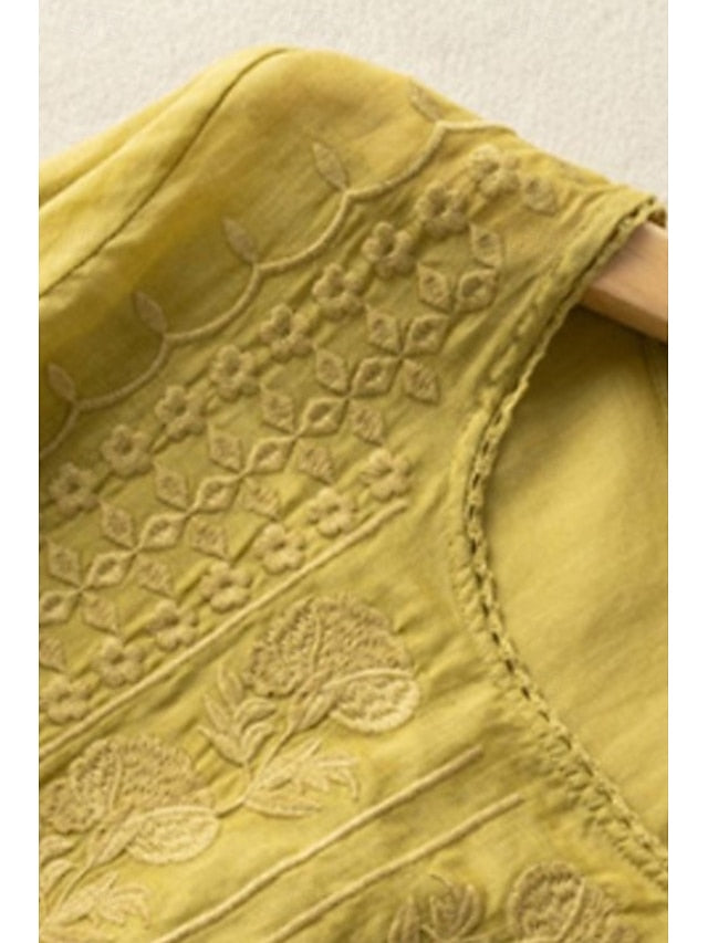 Women's Shirt Cotton Blend Blouse Plain Modern Half Sleeve