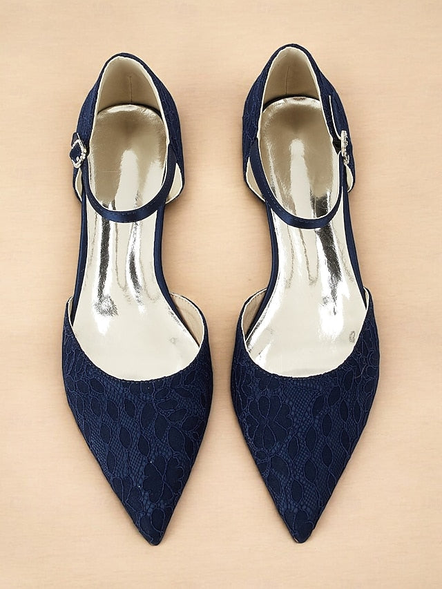 Pointed Women's Blue and with Strap Flats Lace Ankle Navy