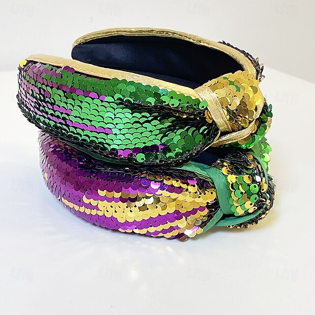 Mardi Gras Headband for Women Glitter Purple Green Yellow Sequin