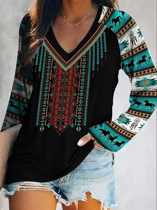 Women's T Shirt Print Graphic Geometric Tribal Elegant