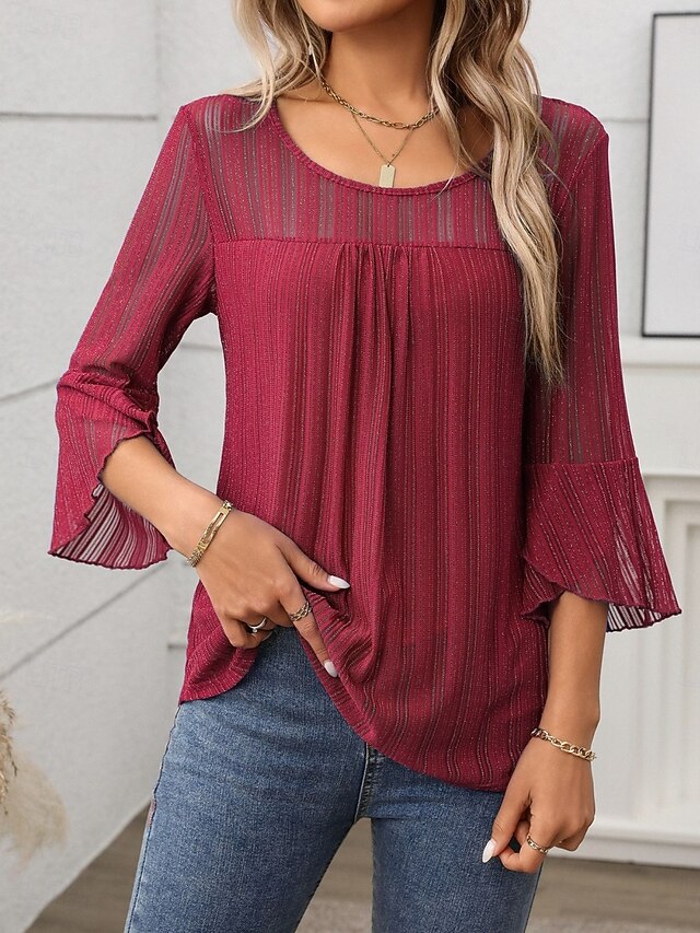 Women's Blouse Patchwork Solid Color Elegant Stylish Basic