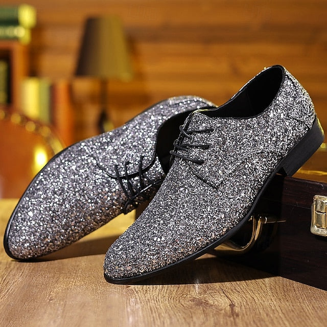 – Lace-up Bold Glitter Shoes Party Statement Purple Men's