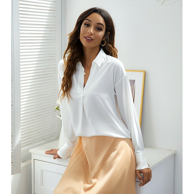 Women's Shirt Elegant Satin Top Blouse Plain Streetwear
