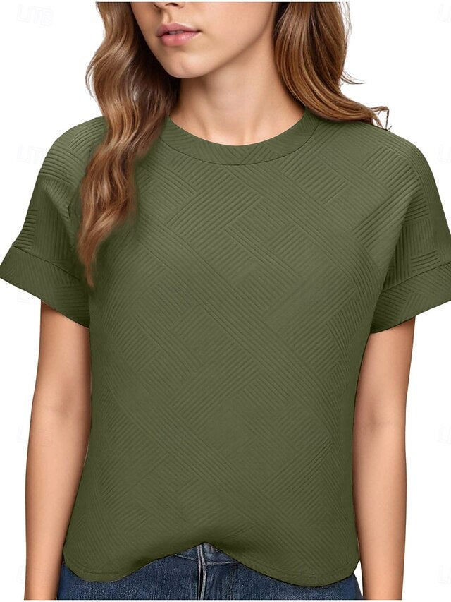 Women's T Shirt Tee Top Textured Solid Color Fashion