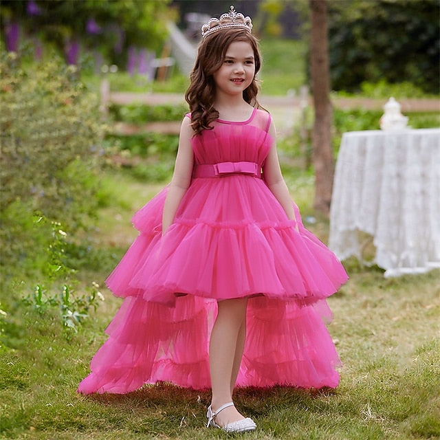 Kids Party Color Sleeveless Performance Girls' Solid Dress