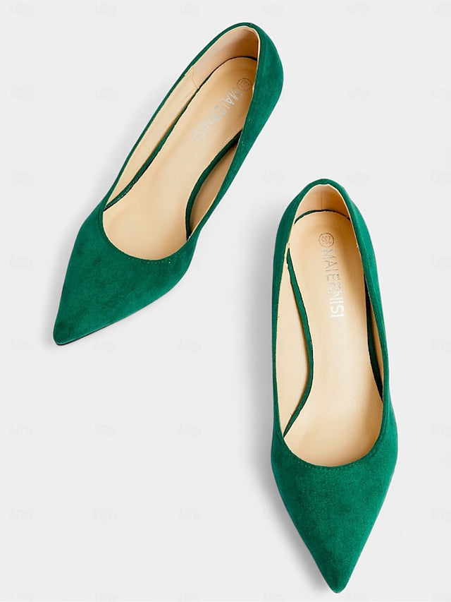 with Women's Pumps Emerald Pointed-Toe Suede Green Kitten