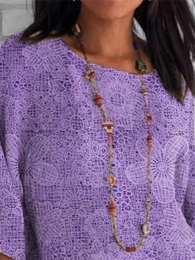 Women's Shirt Floral 3D Daily Casual 3/4 Length Sleeve Crew