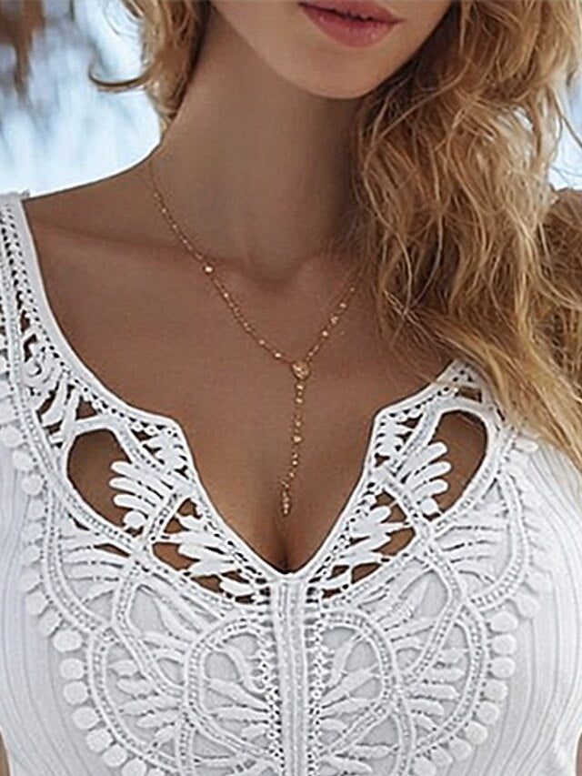 Women's T Shirt Lace Splicing Top Tee Top Lace Plain