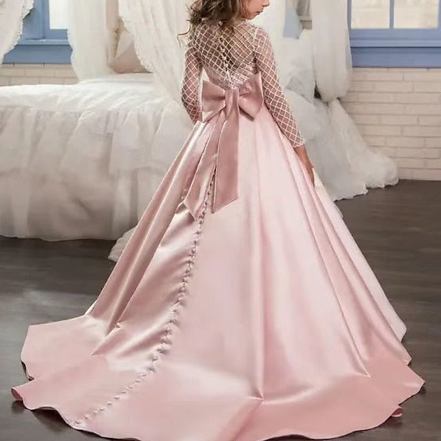 Long Flower Dress Girls' Party Kids Color Girl Solid