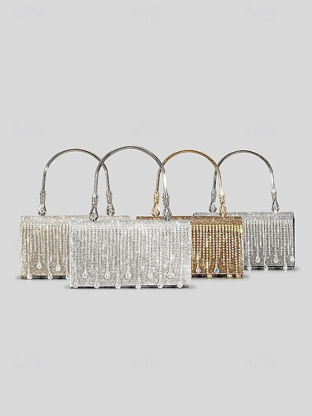 Chain Women's Crystal Evening Silver Handbag with Elegant