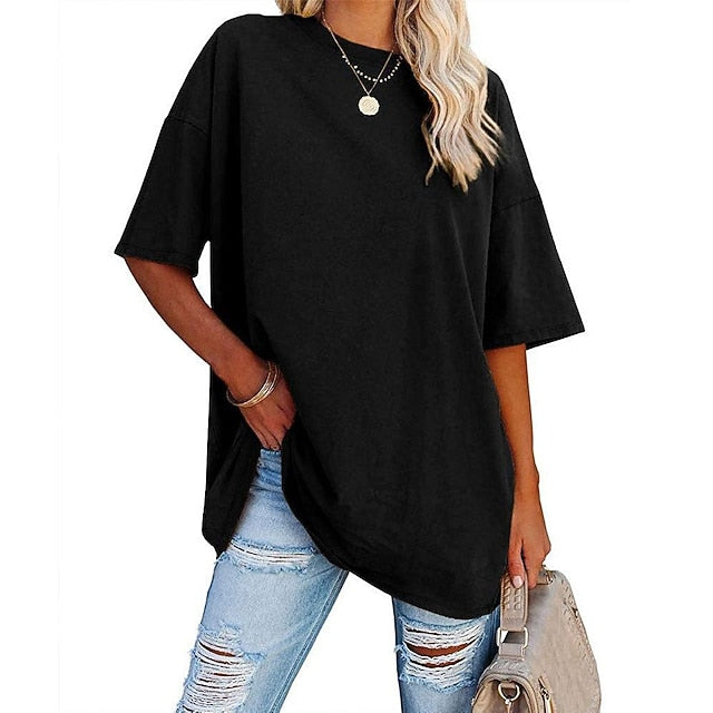 Women's Clothing Basic Oversized Round Neck T-shirts Plain