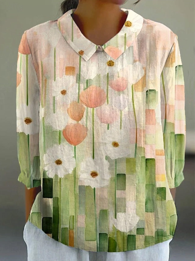 Women's Blouse Long Sleeve Peter Pan Collar Casual Floral