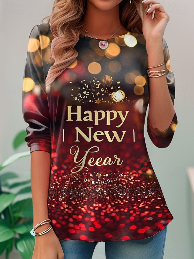 New Year Women's T Shirt Print Graphic Letter Vintage