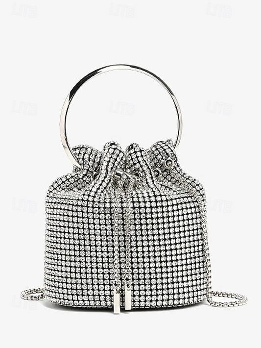 Metal with Rhinestone Sparkling Bag Silver Bucket Women's