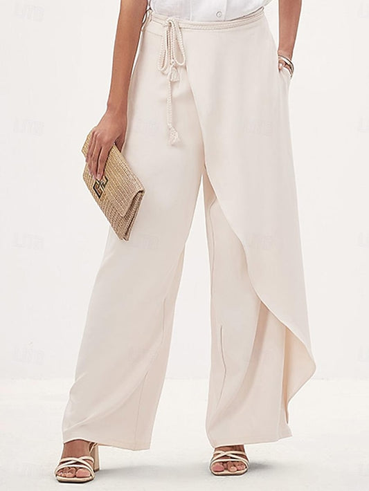 Women's Culottes Wide Leg Asymmetric Belted Full Length