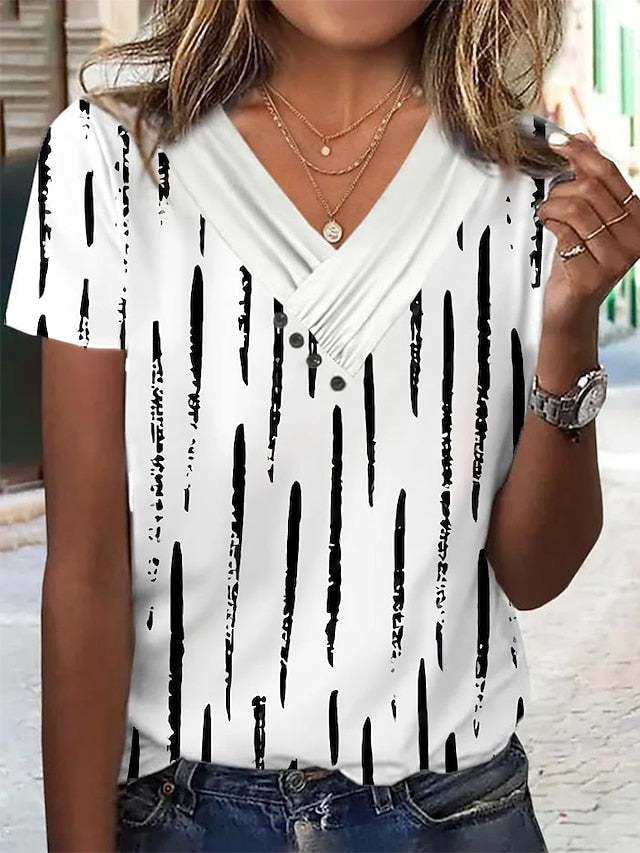 Women's T Shirt Buttons Print Graphic Elegant Fashion Basic