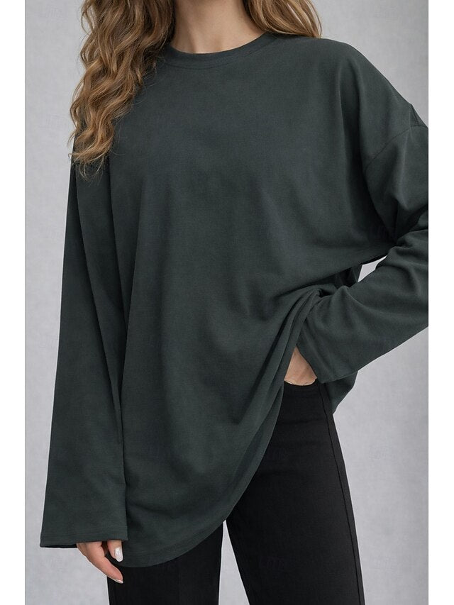 Women's Tee 100% Cotton Solid Color Stylish Classic Casual