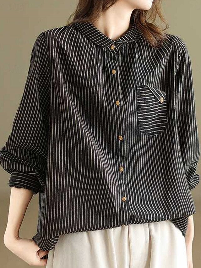 Women's Shirt Cotton Linen Shirts Button Up Blouse Buttons