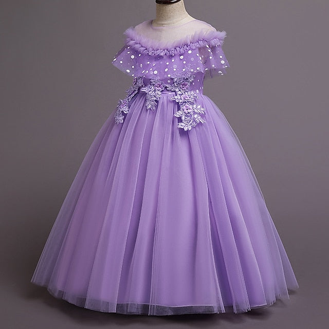 Kids Party Color Girls' Solid Dress Girl Flower
