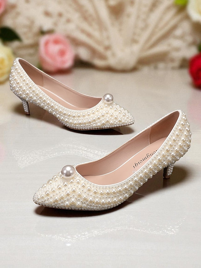 and Kitten Women's Matching Pumps Heel Pearl-Embellished