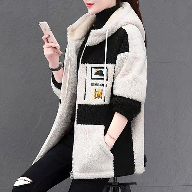 Women's Hoodie Jacket Sherpa Fleece Jacket Windproof Warm