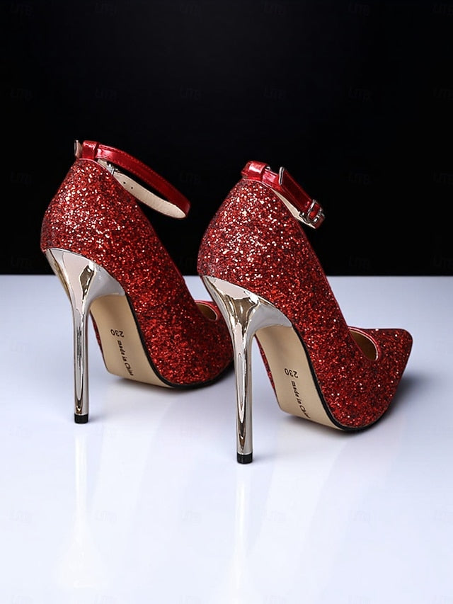 Heels Toe – Women's Gold Glitter Stiletto Pointed Sparkly