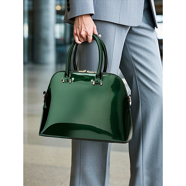 Tote Bag Leder Lack - Grün Elegant Damen Glänzend