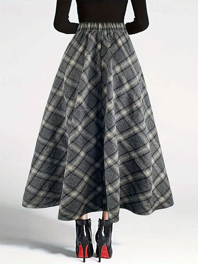 Women's Elegant Fashion Casual Midi Mid Waist Skirts Plaid
