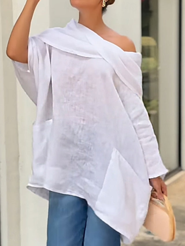 Women's Shirt 100% Cotton Pocket Plain Basic Modern Long