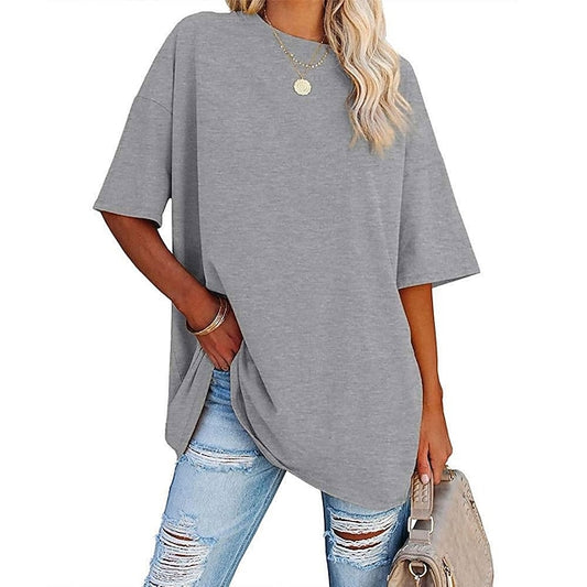 Women's Clothing Basic Oversized Round Neck T-shirts Plain