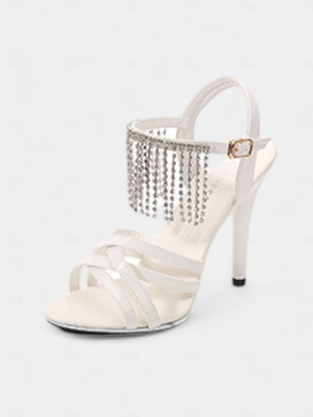 Red Leather Stiletto with Sandals Patent Women's Rhinestone