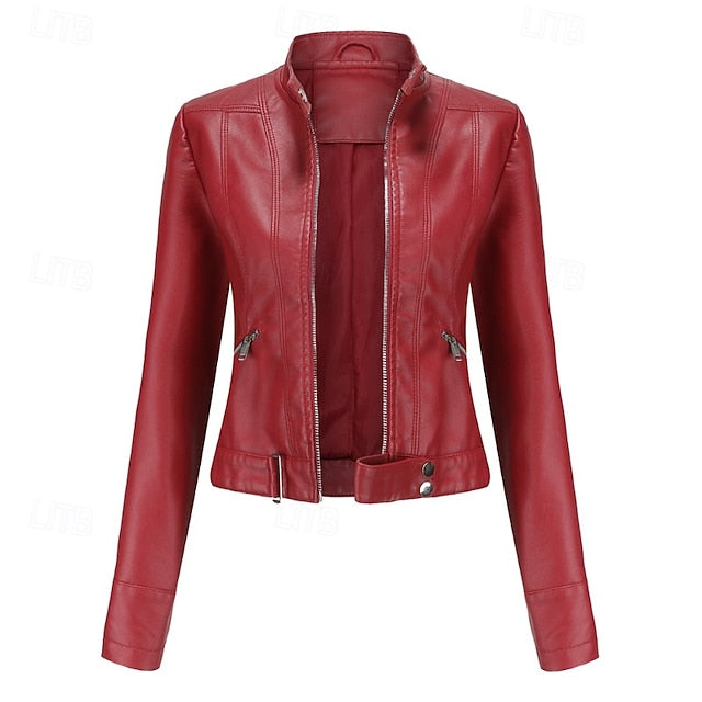 Jacket Pocket Leather Women's Zipper Faux Comfortable