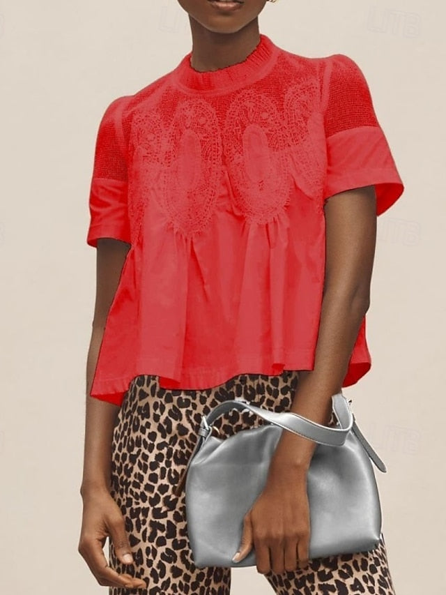 Women's Shirt Blouse Lace Plain Stylish Modern Casual Short