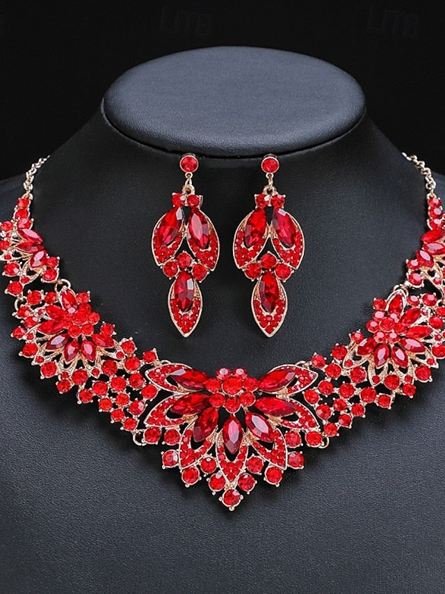 Elegant Set – Jewelry Statement Necklace Crystal Green
