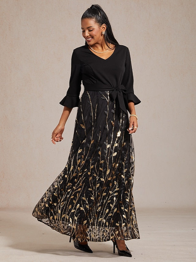 Women's Maxi Dress A Line Dress Sequins Embroidered Tulle