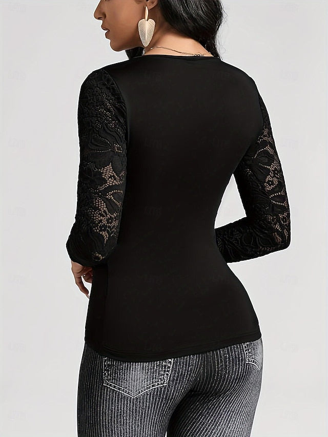Women's Shirt Blouse Lace Plain Fashion V Neck Daily Street