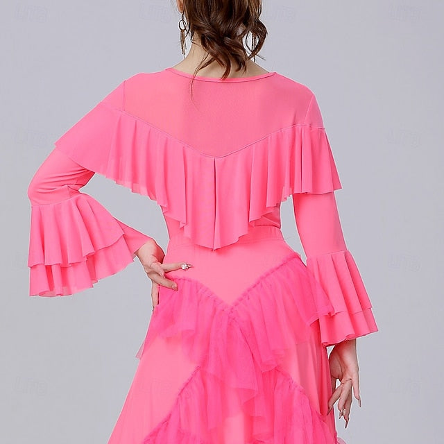 Latin Dance Top Ruffles Pure Color Splicing Women's