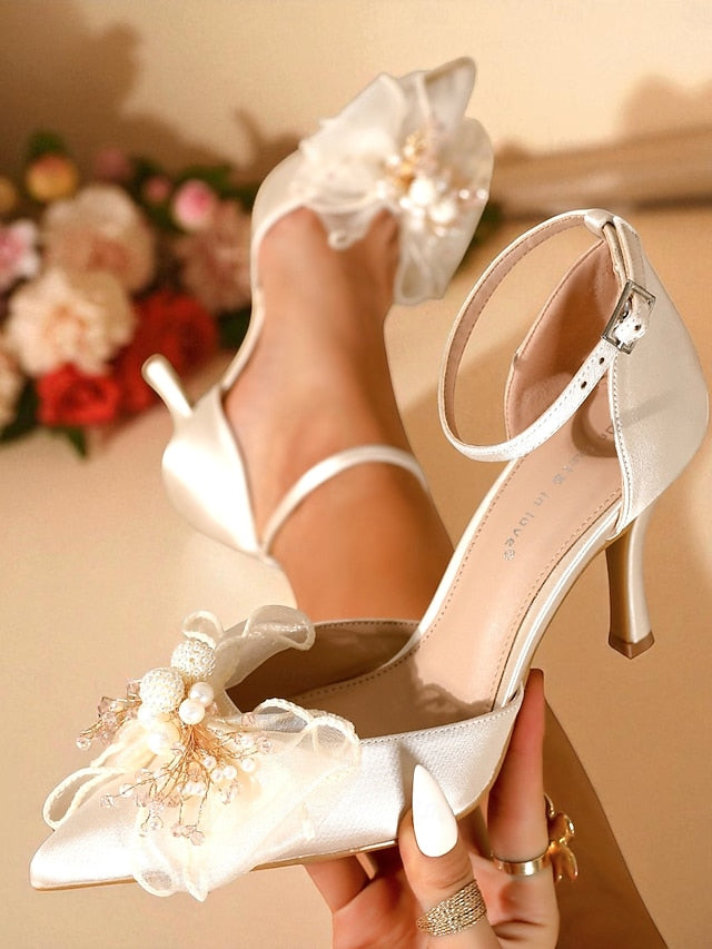 Strap Elegant Satin Pumps Ankle Heels - with Women's Bridal