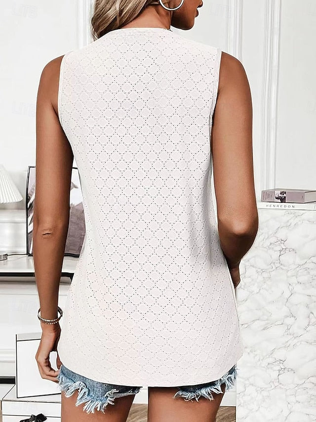 Women's T Shirt Tank Top Tee Top Patchwork Eyelet Solid