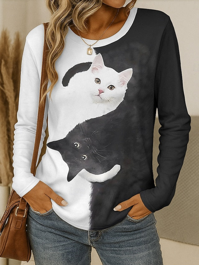 Women's T shirt Crew Neck Long Sleeve Tunic Graphic Animal