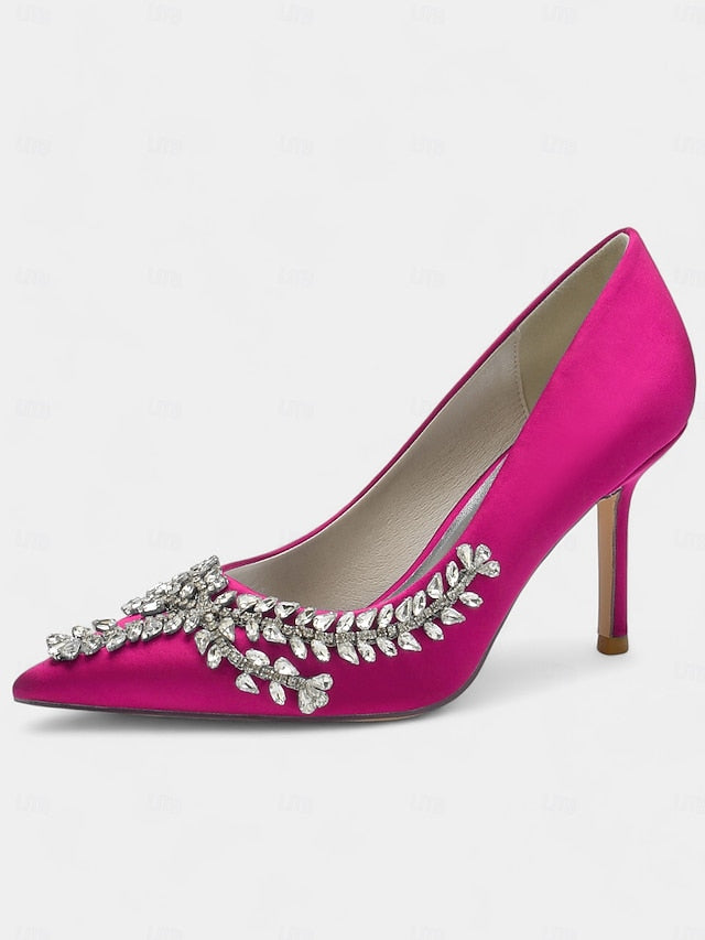 – Satin Women's Stiletto Heels Rhinestone-Embellished