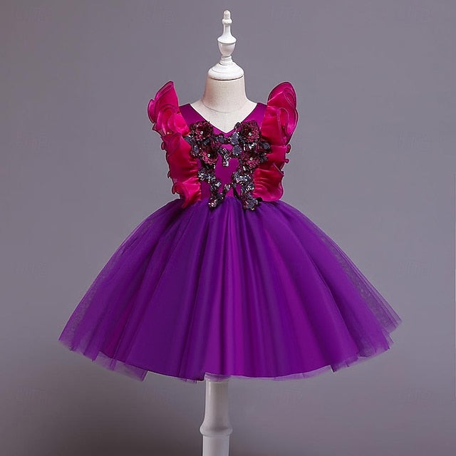 Party Color Sequin Flower Girls' Dress Kids Solid