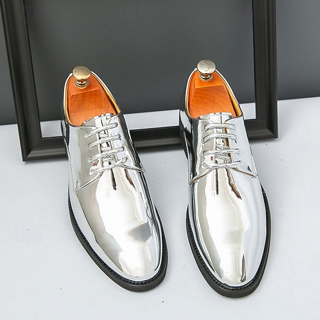Patent Men Lace-Up – Sleek Shoes Shiny for Gold Leather