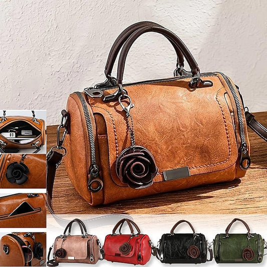 Vintage-Style Floral Handbag Women's Faux with Leather
