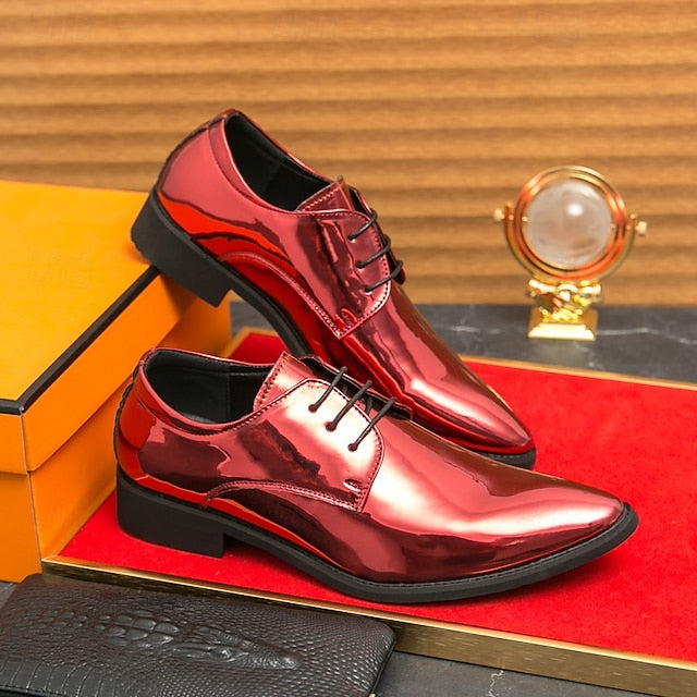 Formal for Green Leather Patent Shoes Glossy Men Lace-Up –